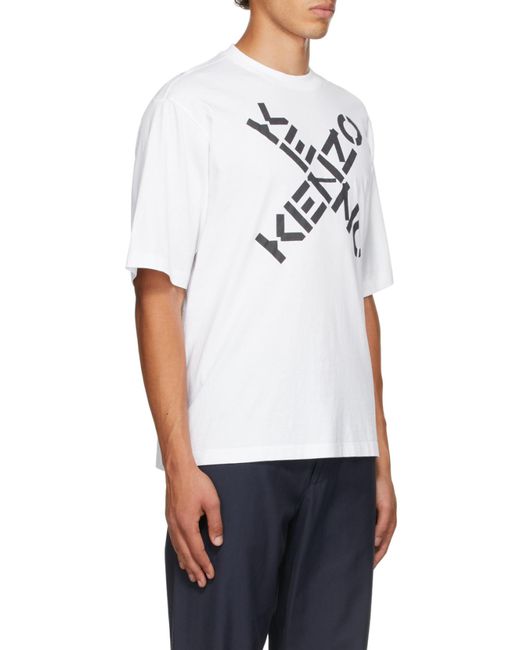 KENZO White Sport X Logo Print T-Shirt for men