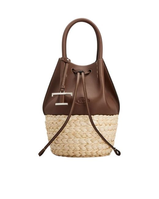 Tod's Brown Logo Embossed Panelled Bucket Bag