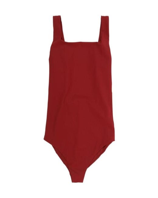 Jil Sander Red Square-Neck Swimsuit