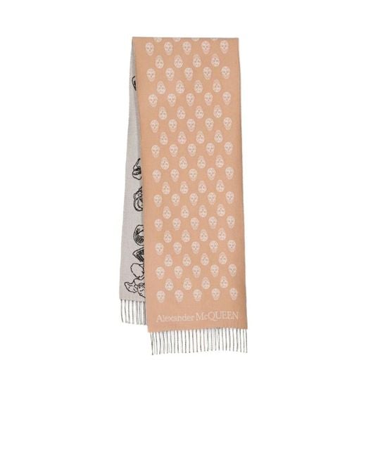 McQueen White Skull-Intarsia Knitted Fringed Scarf
