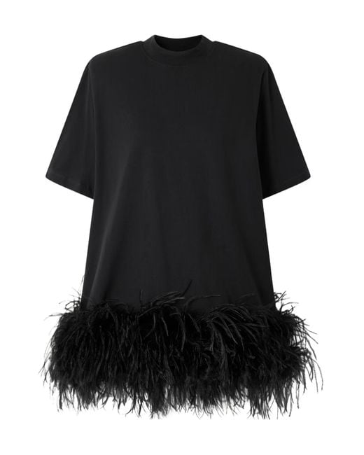 The Attico Black Feather-Trimmed Cotton-Jersey Mini Dress