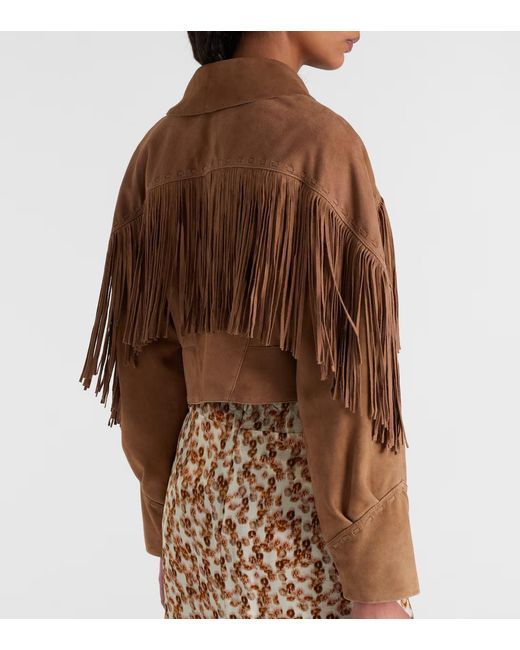 Rixo Brown Fishtail Embellished Leather Jacket