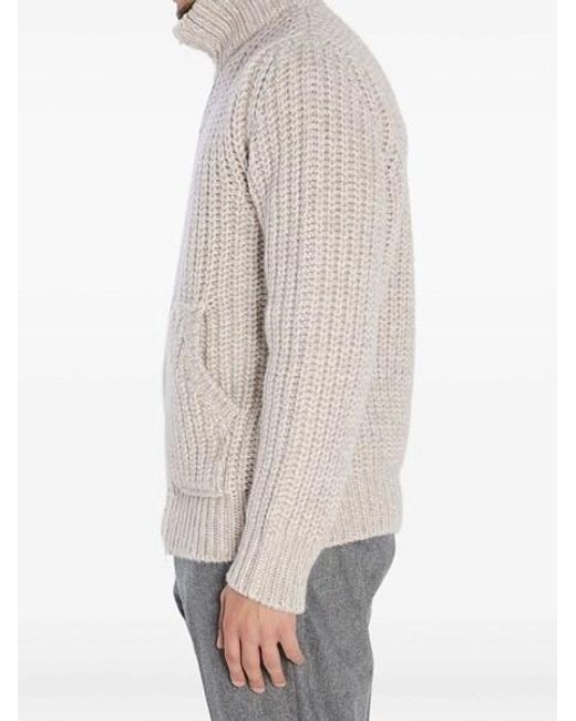 Roberto Collina Natural Ribbed Zip-Up Knitwear for men