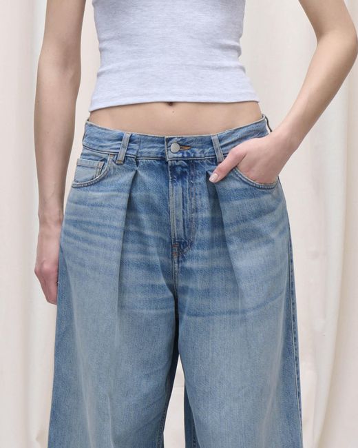 Haikure Blue Candy Pleat Detailed Wide-Leg Jeans