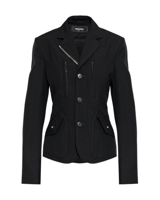 DSquared² Black Single Breasted Pocket Detailed Blazer