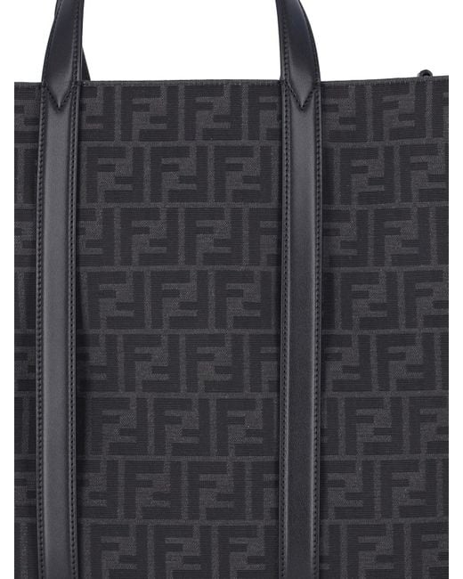 Fendi Black Ff Jacquard Open Top Tote Bag for men
