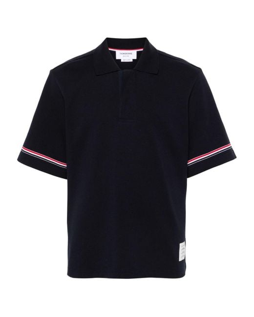 Thom Browne Black Rwb-Striped Short Sleeved Polo Shirt for men
