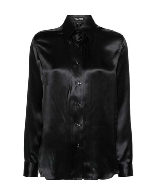 Tom Ford Black Pintuck-Detailed Long-Sleeved Shirt