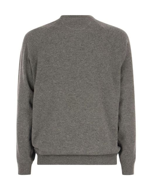 Brunello Cucinelli Gray Crew Neck Cashmere Sweater for men