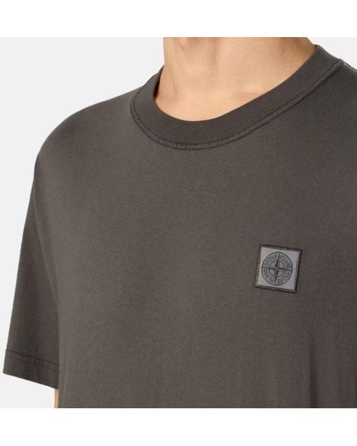 Stone Island Gray Logo Patch Crewneck T-Shirt for men