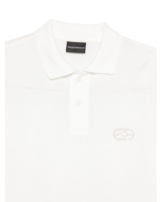 Emporio Armani White Logo Embroidered Short-Sleeved Polo Shirt for men