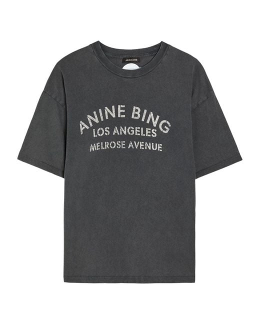 Anine Bing Black Front Back Logo Printed Cotton T-Shirt