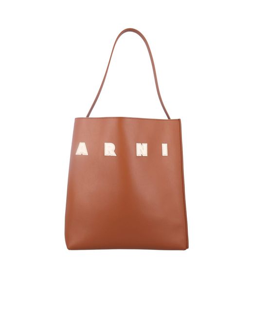 Marni Brown Museo Logo Patch Tote Bag