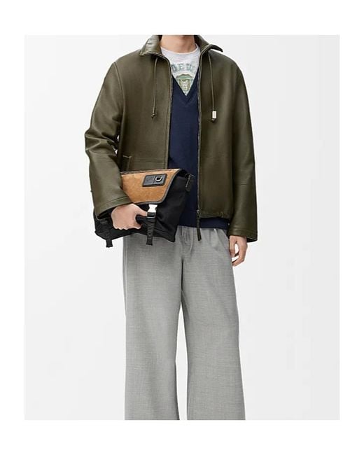 Loewe Green Long-Sleeved Leather Jacket for men