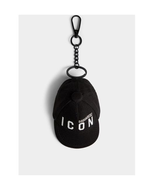 DSquared² Black Icon Logo-Printed Baseball Cap Charm Keychain for men