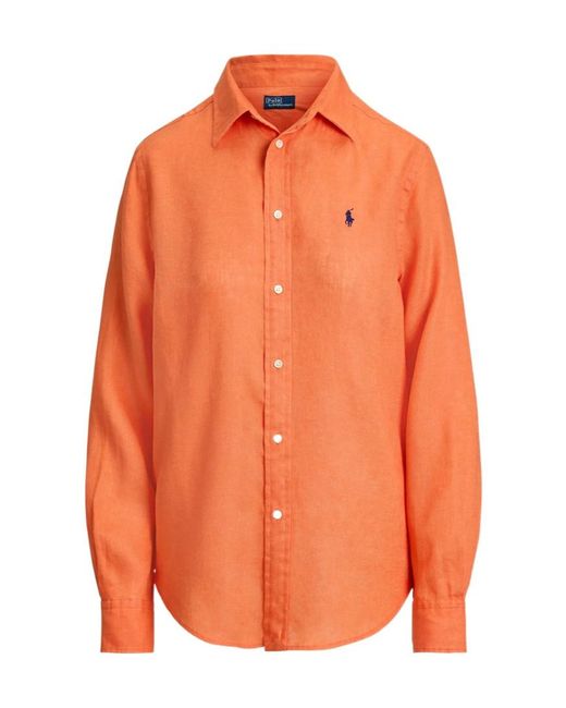 Polo Ralph Lauren Women's Orange Button-Fastening Long-Sleeve Shirt
