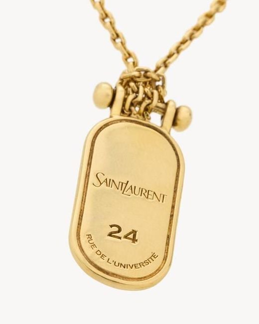 Saint Laurent White Cassandre Tablet Necklace for men