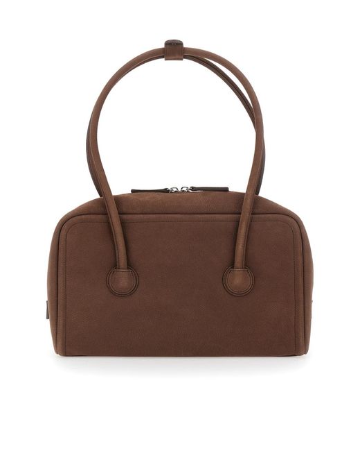 MARGE SHERWOOD Brown Structured Leather Shoulder Bag