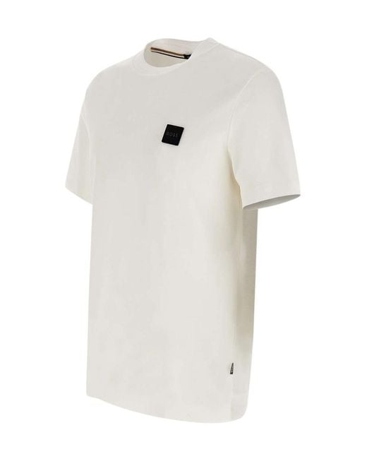 Boss White Logo-Appliqué Cotton T-Shirt for men