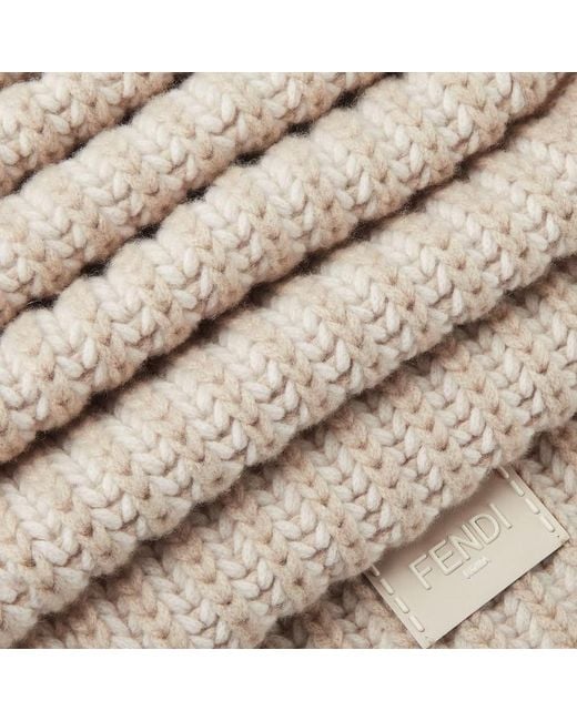 Fendi White Logo Patch 3D-Effect Herringbone Motif Scarf