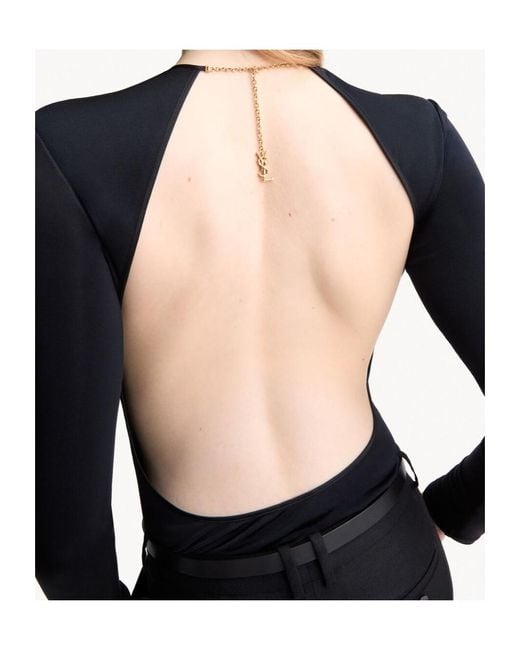 Saint Laurent Black Cassandre Backless Bodysuit