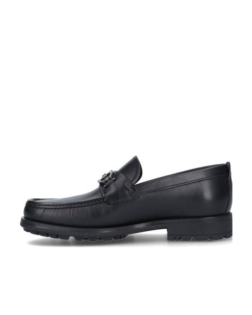 Ferragamo Black Gancini Lug-Sole Loafers for men