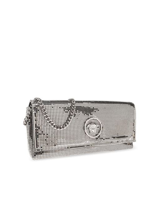Versace Gray Embellished Chain-Linked Clutch Bag