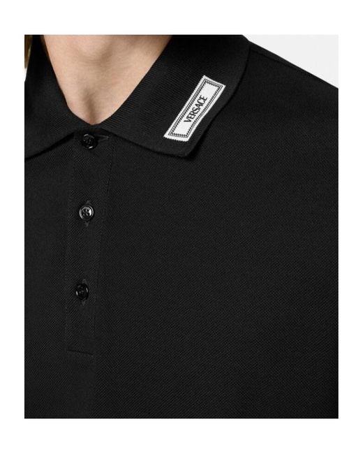 Versace Black Logo Patch Short-Sleeved Polo Shirt for men