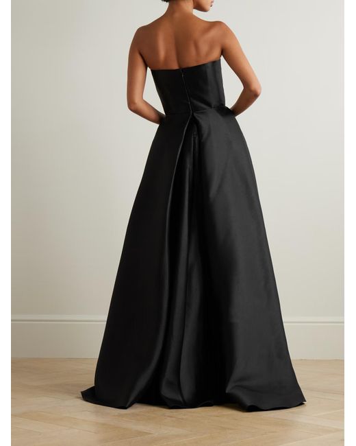 Solace London Black Strapless Pleated Gown