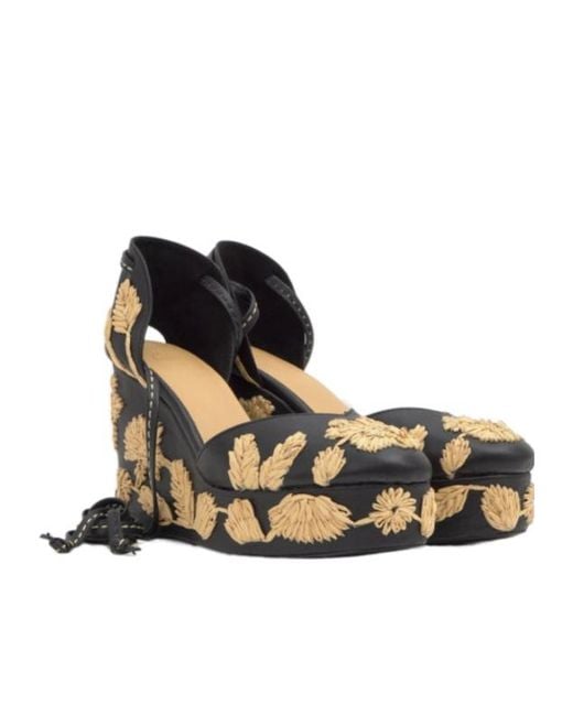 Castaner Metallic Castañer Carmela Embroidered Wedge Heeled Sandals
