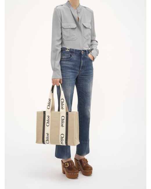 Chloé Natural Chloé Woody Logo Strap Shoulder Bag