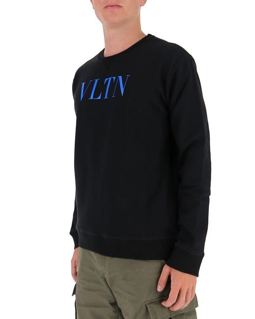 Valentino Black Round Collar Vltn Printed Sweatshirt for men