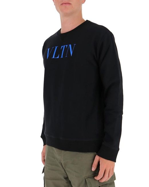 Valentino Black Round Collar Vltn Printed Sweatshirt for men