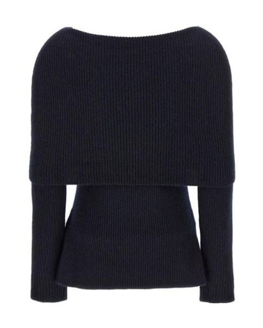 Fabiana Filippi Blue Off The Shoulder Long Sleeve Knitted Top