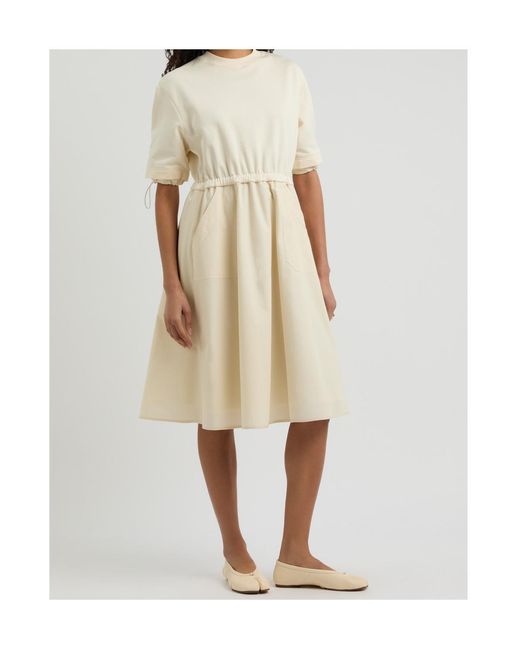 Moncler White Abito Cotton And Woven Midi Dress
