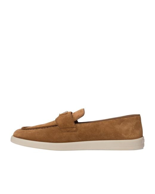 Prada Brown Triangle-Logo Slip-On Loafers