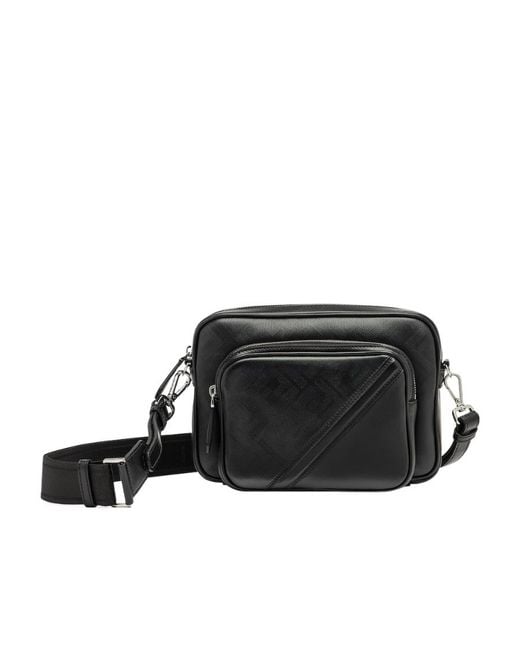 Fendi Black Shadow Diagonal Duo Camera Messenger Bag for men