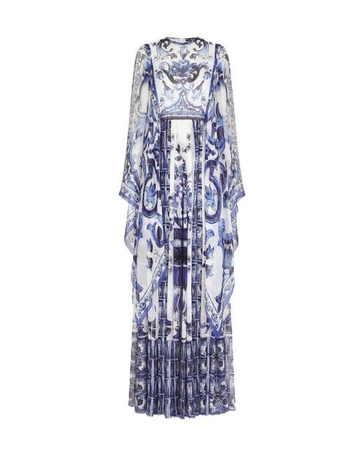 Dolce & Gabbana Blue Majolica-Print Floor Length Dress