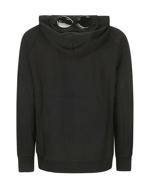 C P Company Black Diagonal Raised Fleece Goggle Hoodie for men