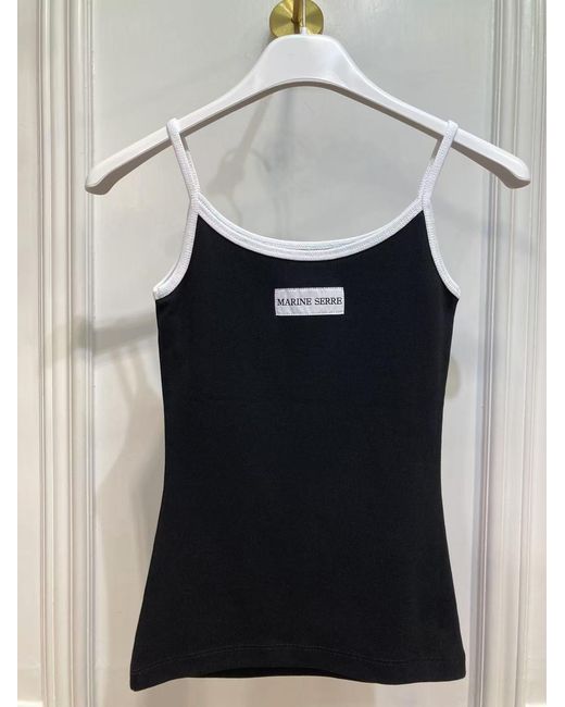 MARINE SERRE Black Contrast Trim Moon Logo Ribbed Tank Top