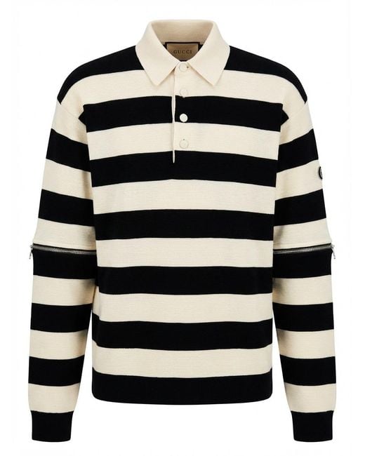 Gucci Black Catwalk Look 50 Striped Knitted Polo Shirt for men