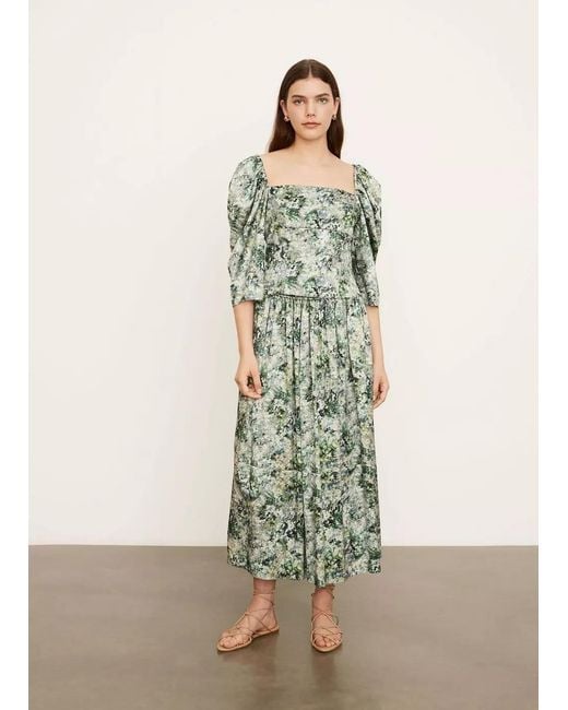 Vince Green Floral-Print Square-Neck Blouse