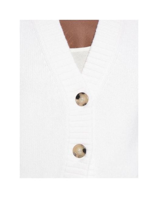 Allude White V-Neck Cardigan