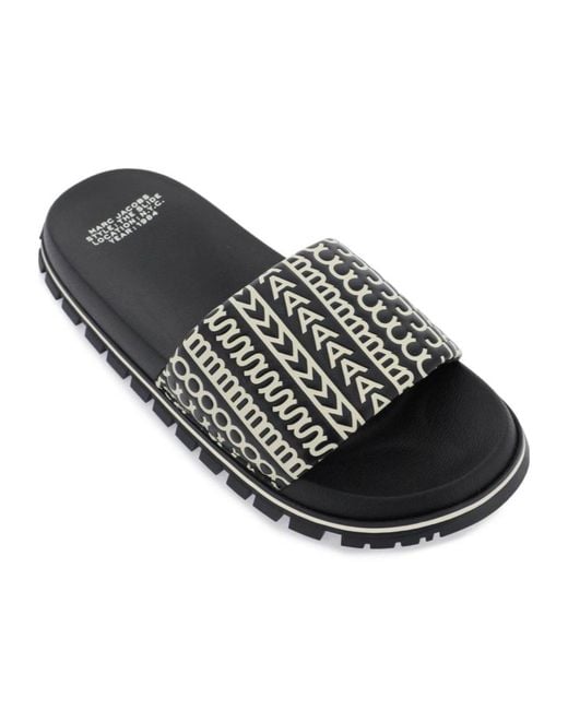 Marc Jacobs Black Monogram Printed Slip-On Slides