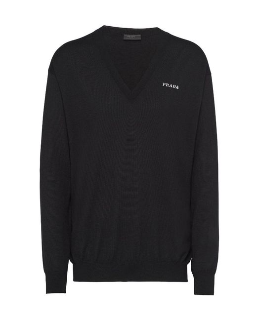 Prada Black Long-Sleeved V-Neck Jumper for men