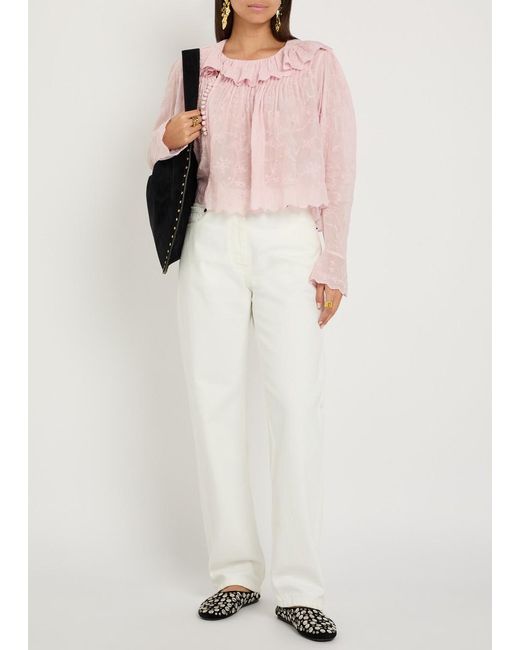 Isabel Marant Pink Zelly Embroidered Cotton-Blend Blouse