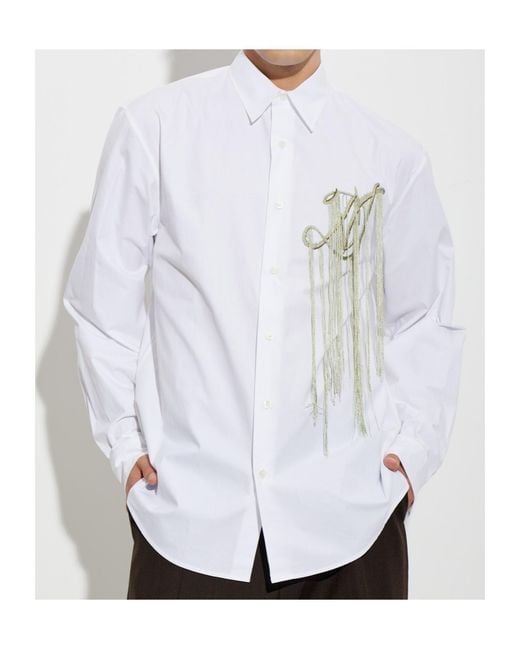 Dries Van Noten White Embroidered Cotton Shirt for men