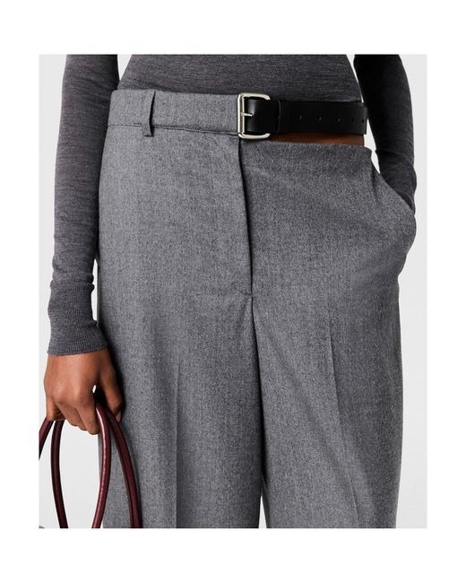 Stella McCartney Gray Belted Flannel Straight-Leg Trousers
