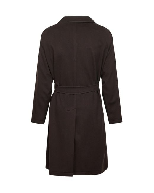 Tagliatore Black Belted Wool-Cashmere Coat for men