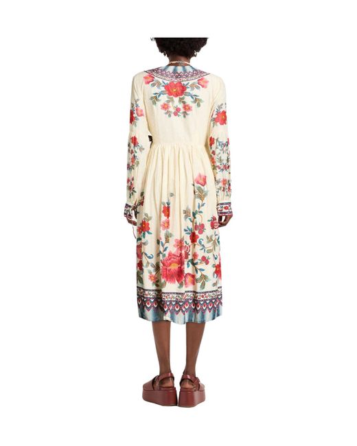 Farm Rio White Floral Long-Sleeve Wrap Dress
